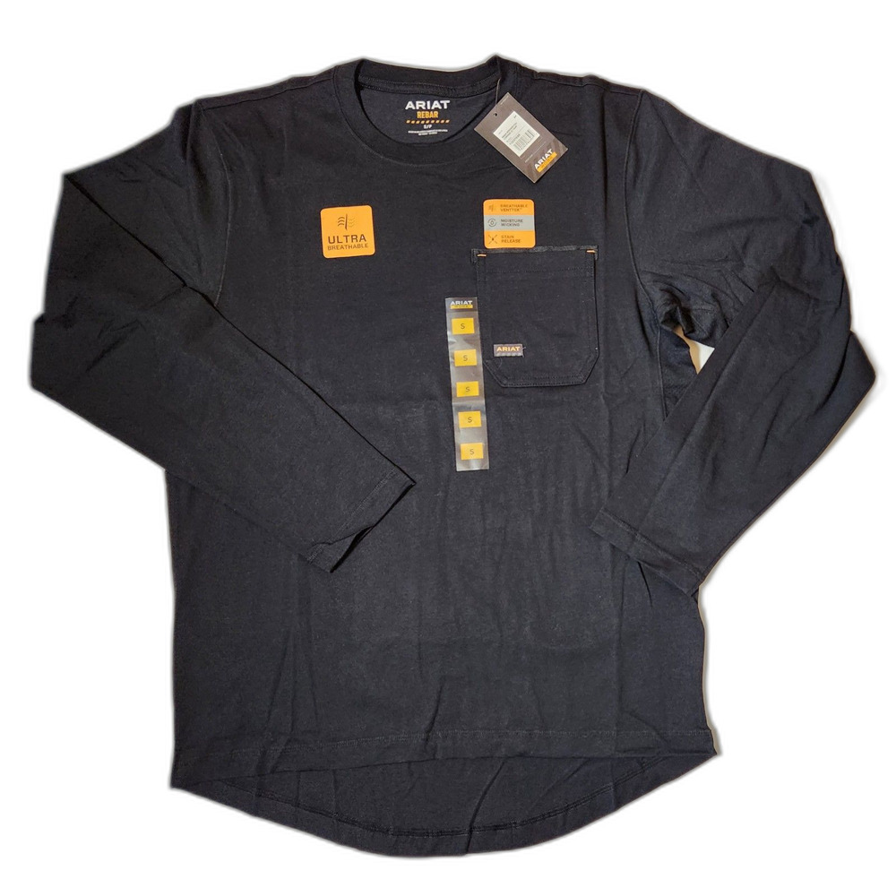 Ariat Rebar Workman Long Sleeve Tee Men’s Small Black VentTEK Work Shirt NWT